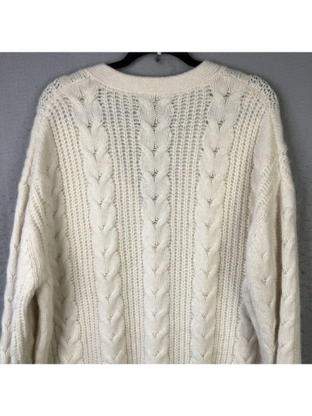 Jenni Kayne Cardigan Sweater Womens L Ivory Alpaca Wool Cable Knit Luxury Chunky - Picture 9 of 16
